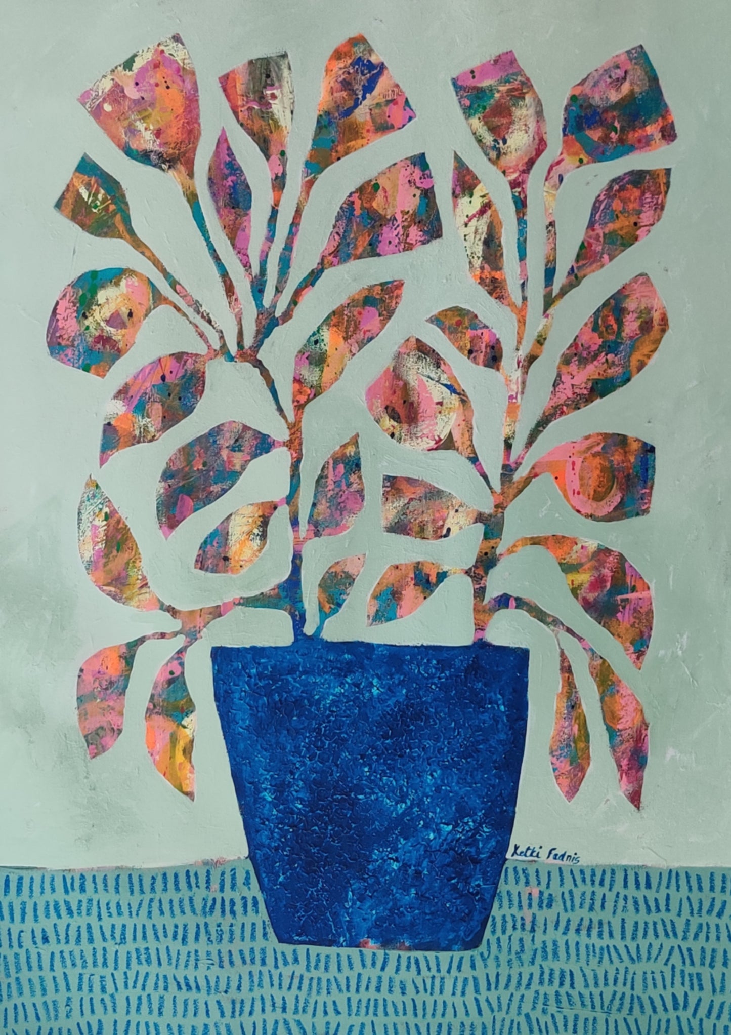 Blue Vase and Flowers | 23.25" x 31.5" | Acrylic painting on canvas