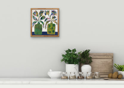 Vibrant Floral Vases - 6 | 12" x 12" | Acrylic on Canvas board