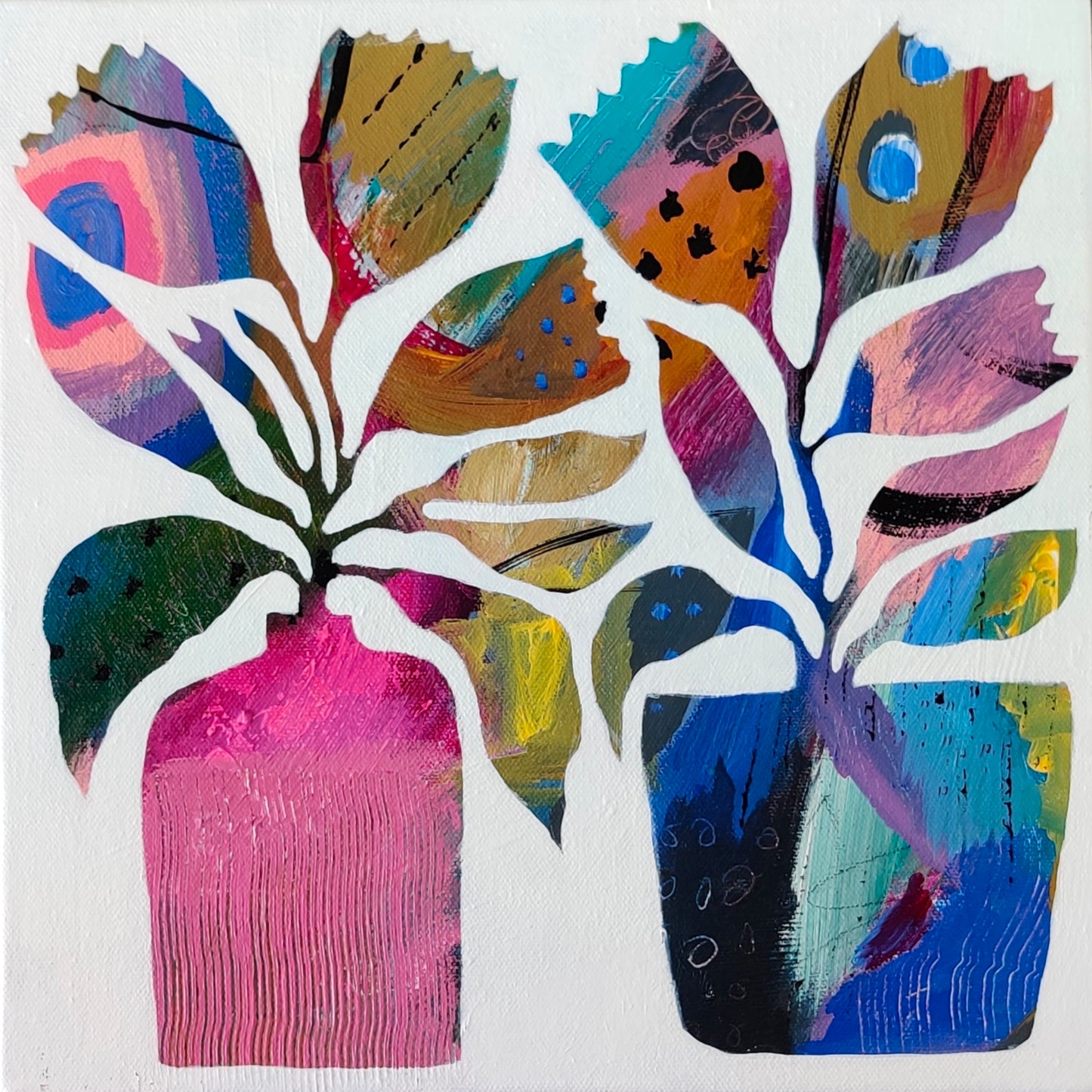 Vibrant Floral Vases - 4 | 12" x 12" | Acrylic on Canvas