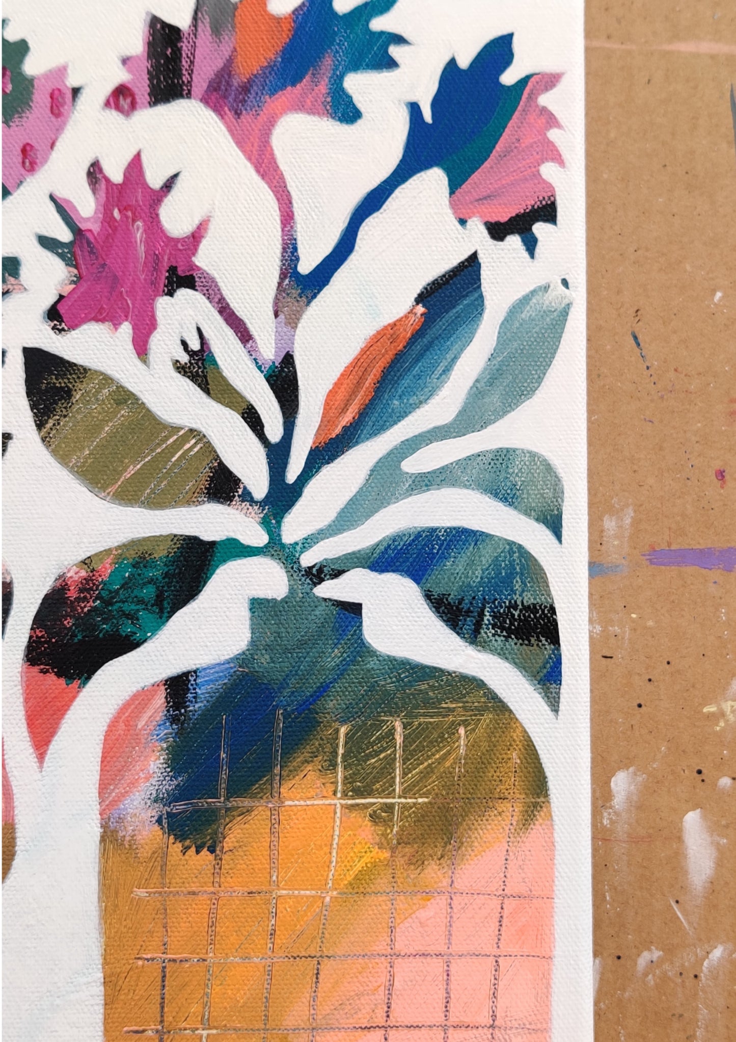 Vibrant Floral Vases - 3 | 12" x 12" | Acrylic on Canvas