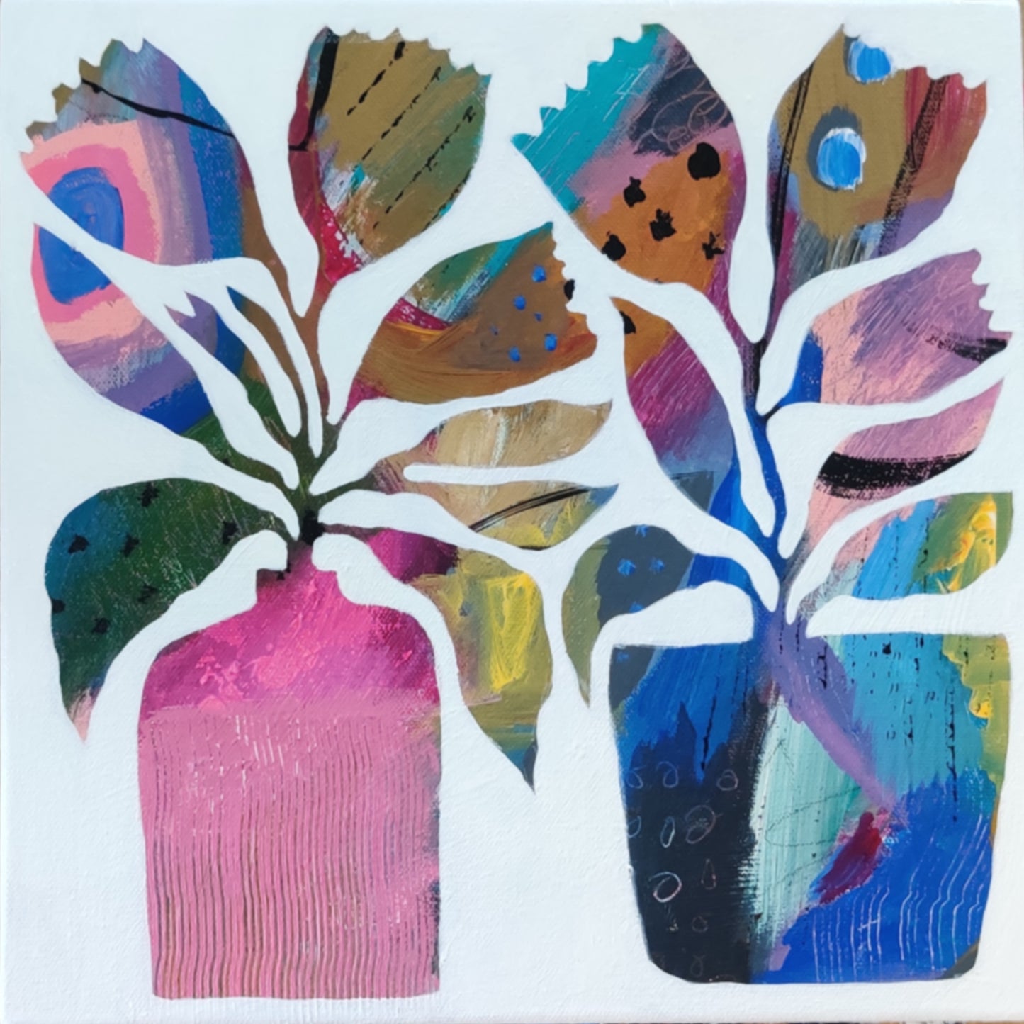Vibrant Floral Vases - 4 | 12" x 12" | Acrylic on Canvas