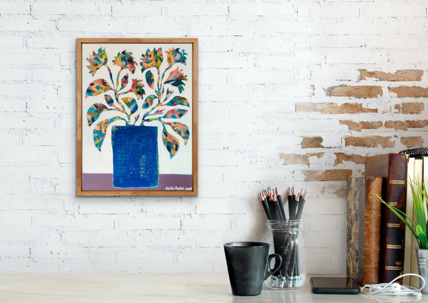 Flowers in blue vase