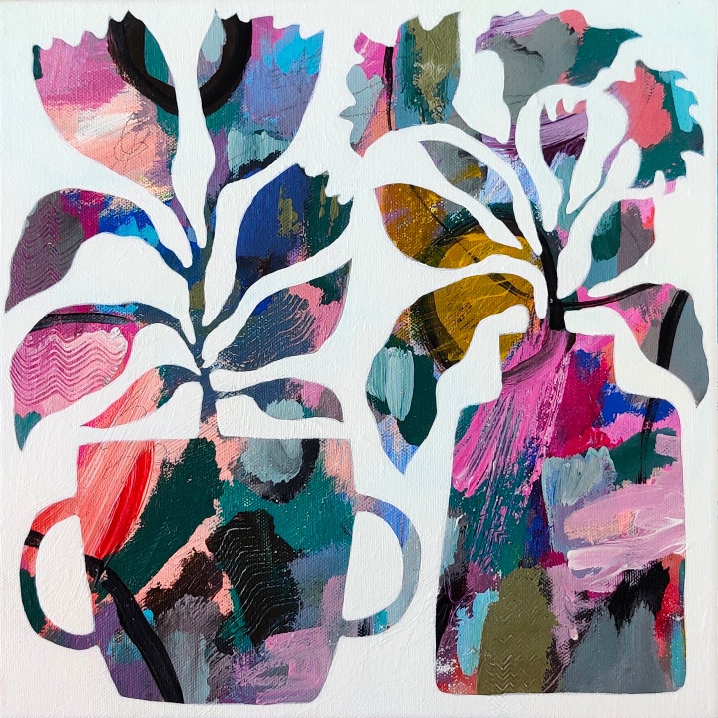 Vibrant Floral Vases - 5 | 12" x 12" | Acrylic on Canvas